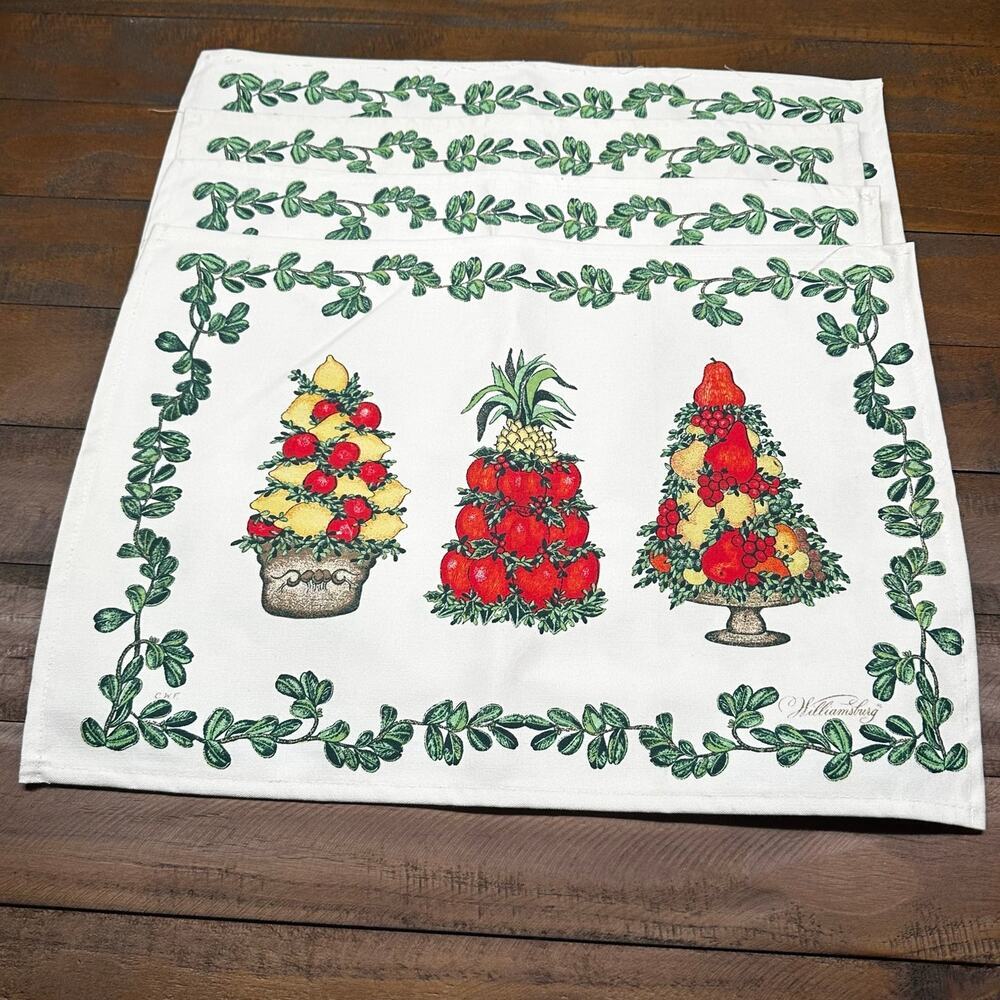 Williamsburg Topiary Fruit French Country Placemats Set 4 Pears Strawberry Lemon